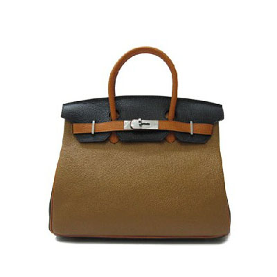 Replica Hermes Birkin 30CM Togo Leather Bag Light Coffee/Black/Orange 6088 On Sale - Click Image to Close